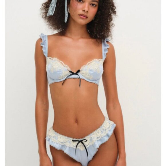 New! For Love And Lemons Blue Sweetheart Satin Lace Underwire Bra 1403 - Picture 9 of 10